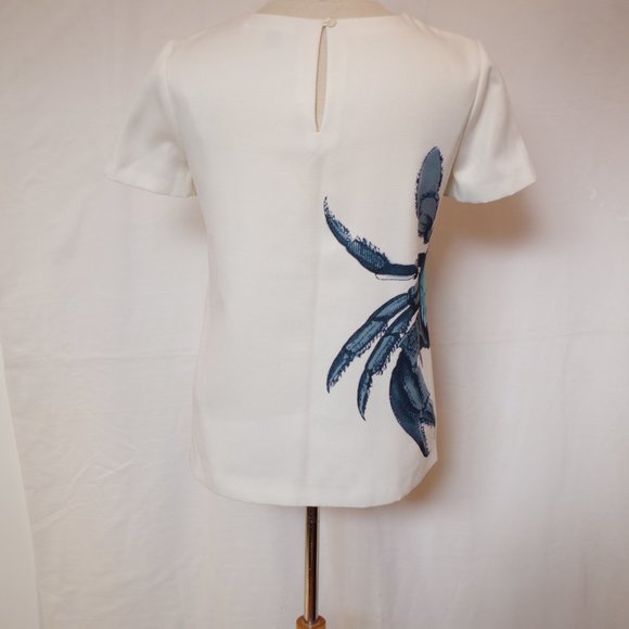 J. Crew Structured Pull On Textured Wrap Around Crab Print Top- Sz 0 - Picture 7 of 11